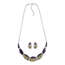 Santa Fe Style Purple Turquoise Multi Gemstone 925 Sterling Silver Earrings Necklace Set for Women Jewelry Birthday Christmas Gifts Size 18-20" Ct 37.52