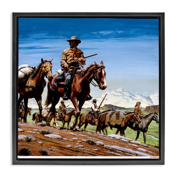 Santa Fe Trail Cowboys Black Framed Floater Canvas Wall Art, design by Wind River Studios