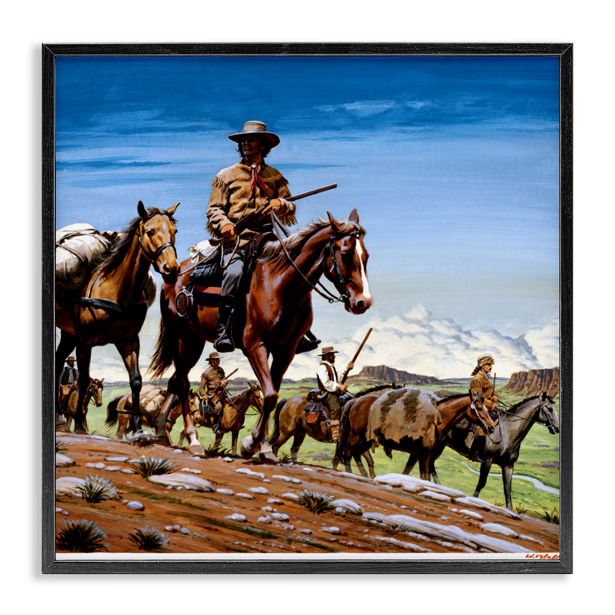 Santa Fe Trail Cowboys Black Framed Giclee Art, design by Wind River Studios