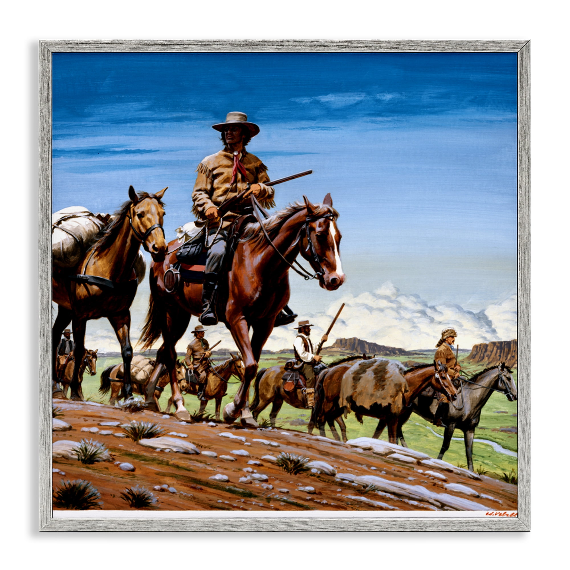 Santa Fe Trail Cowboys Gray Framed Giclee Art, design by Wind River Studios