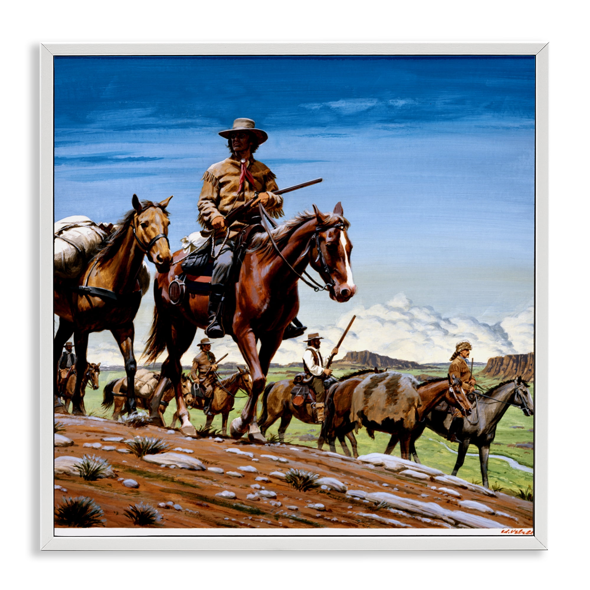 Santa Fe Trail Cowboys White Framed Giclee Art, design by Wind River Studios