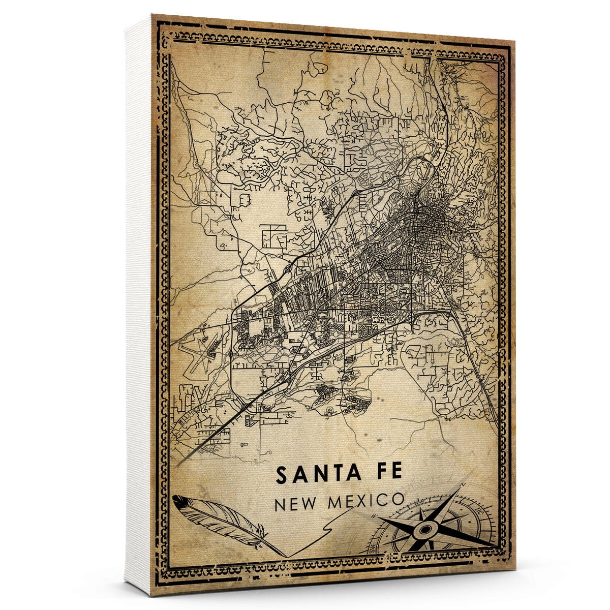 Santa Fee Map Santa Fe Vintage Map Prints Canvas, New Mexico Map Art Canvas, Canvas ...