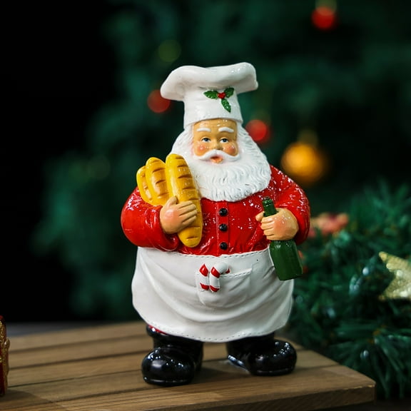 Santa Figurine Tabletop Resin Chef Statue Holding Bread Kitchen Dining Indoor Festive Ornament