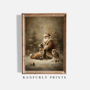 Santa Forest Animals Woodland Christmas Wall Art Poster