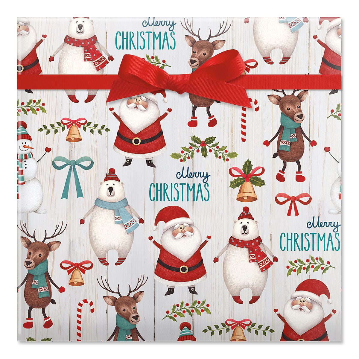 Christmas wrap paper design with trees and Santa Claus. Xmas gift wrapping  background with snow and gifts., Stock vector