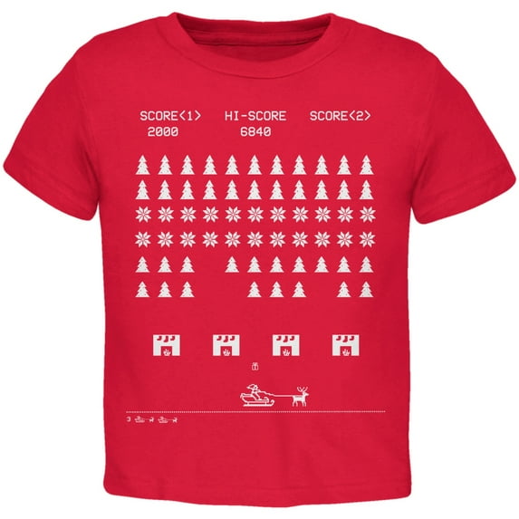 Santa Game Ugly Christmas Sweater Red Toddler T-Shirt - 2T