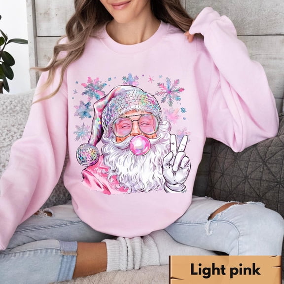 Santa Girls Christmas Sweatshirt, Bubble Gum Christmas Sweatshirt, Christmas Pink Santa Shirt