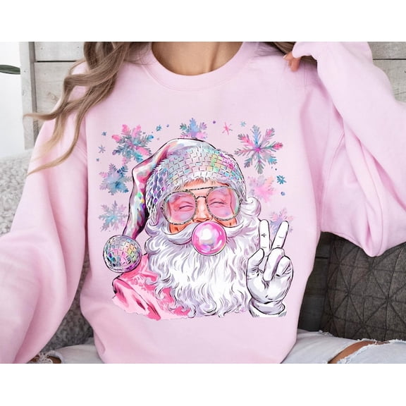 Santa Girls Sweatshirt, Bubble Gum Sweatshirt, Pink Santa Hoodie, Mommy And Me Sweatshirt, Sweatshirt Size S-5Xl