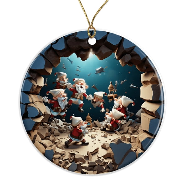 Santa Gnomes Ornament - Funny Christmas Decor - Unique Holiday Ornament - Perfect Santa Claus Gnome Gift Ceramic Ornament - 3 Inch Christmas Tree Round Ornament - Xmas Holiday Decor ORNW0195
