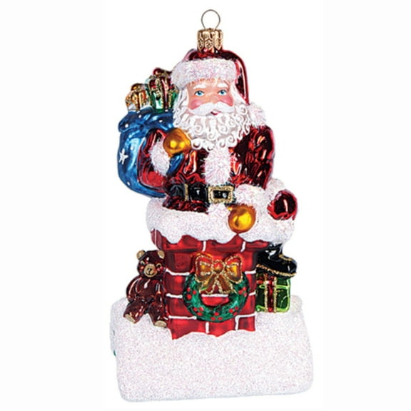 Pinnacle Peak Trading Santa Going Down the Chimney with Presents Polish Glass Christmas Ornament