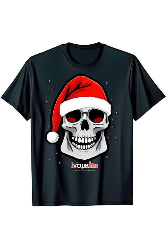 Santa Graphic Black T-Shirt Mischievous Grin & Red Eyes Design
