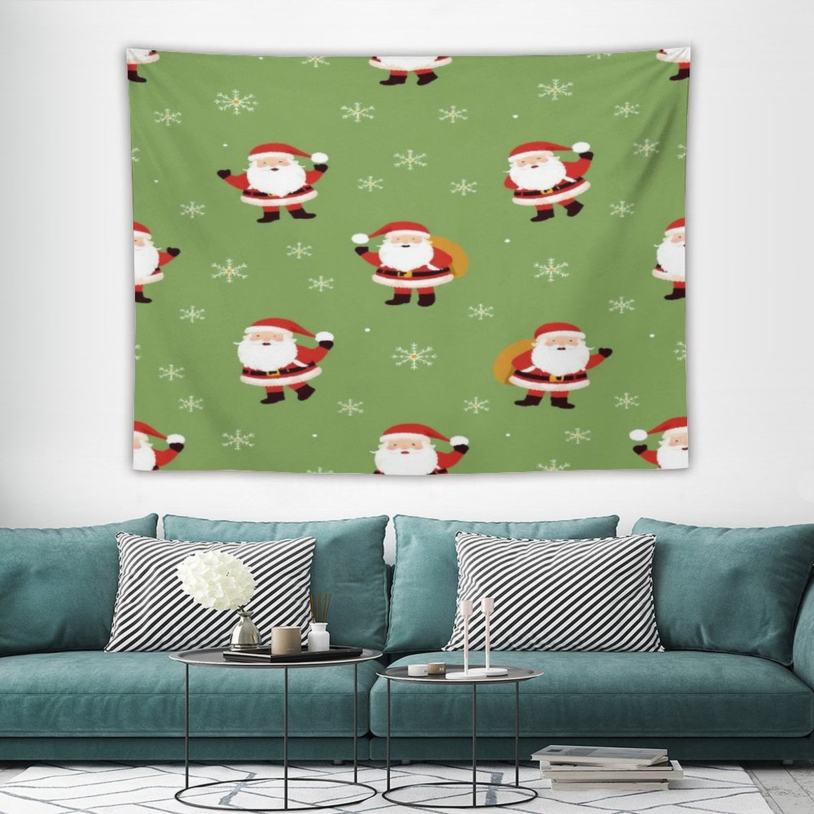 Santa Green Snowflakes Wall Tapestry Poster Mall Hanging Background ...