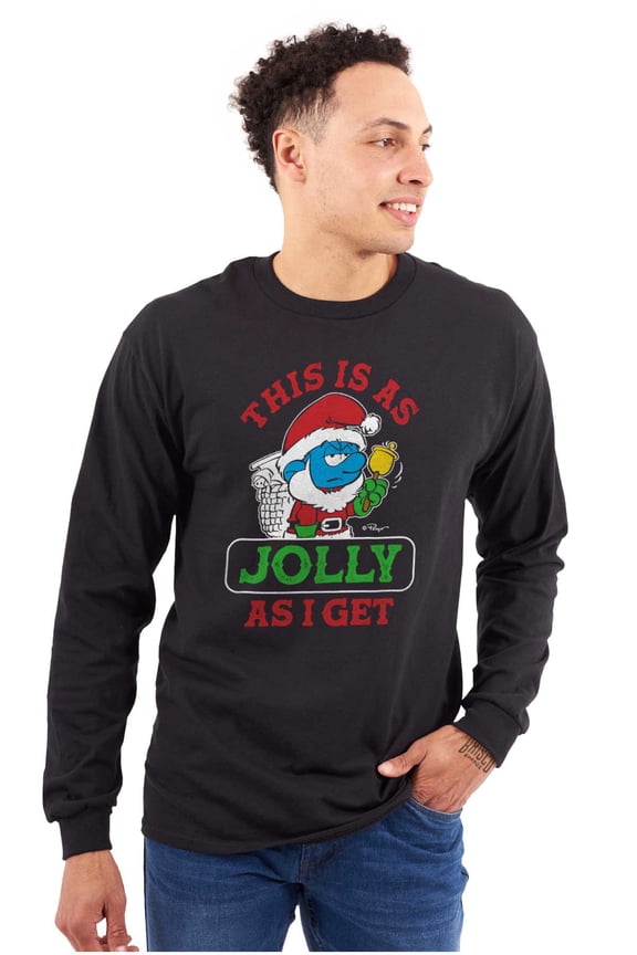Santa Grumpy Smurf Jolly Christmas Long Sleeve TShirt Men Women Brisco Brands M