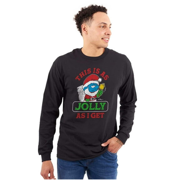 Santa Grumpy Smurf Jolly Christmas Long Sleeve TShirt Men Women Brisco Brands S