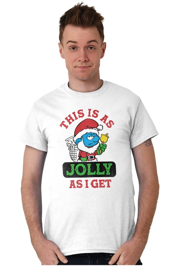 Santa Grumpy Smurf Jolly Christmas Men's Graphic T Shirt Tees Brisco Brands L