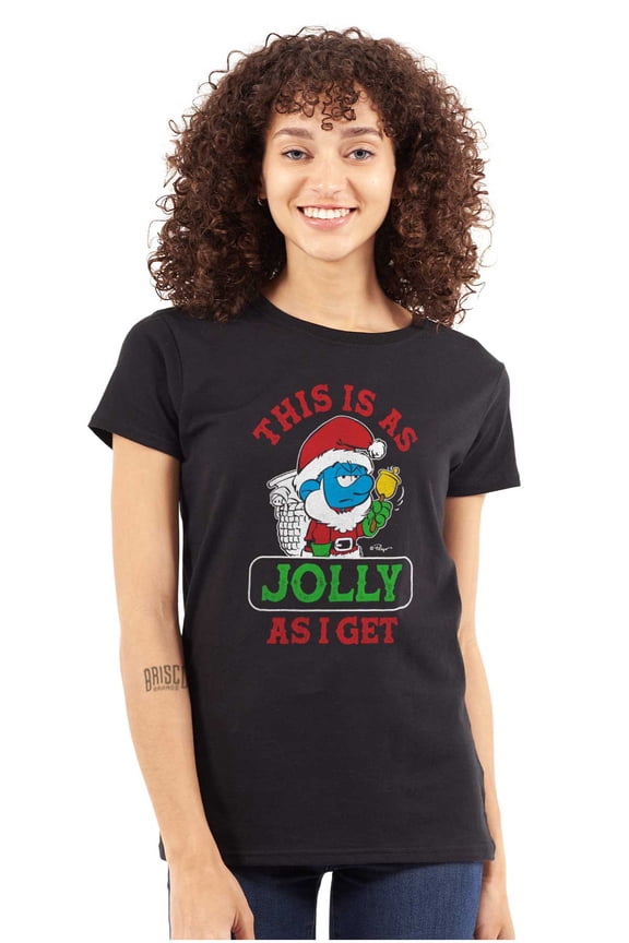 Santa Grumpy Smurf Jolly Christmas Women's T Shirt Ladies Tee Brisco Brands X