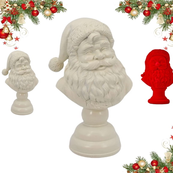 Santa Half Body Figurine Christmas Decoration Sculpture,Santa Bust Christmas Tabletop Decoration, White/Red Santa Claus Head Statue Resin Figurine Christmas Home Decor Ornament for Holiday Party