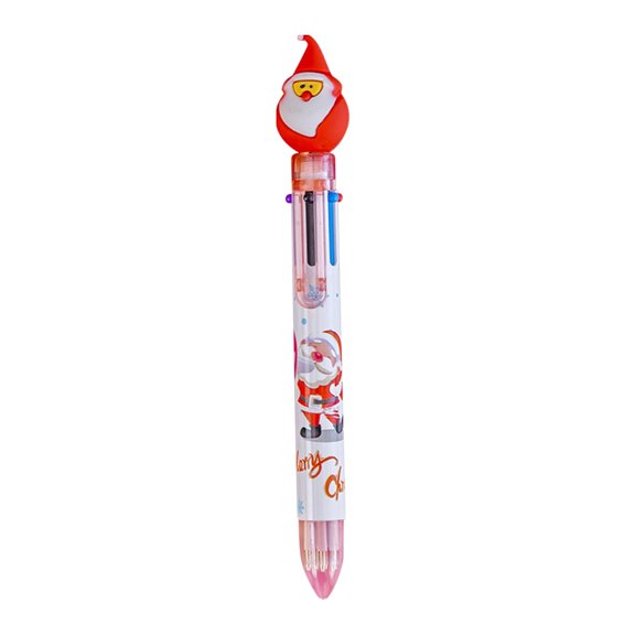 Santa Hat 6-Color Christmas Ballpoint Pen, Six-Color Push-Button Writing Pen, Compact Christmas Character Topper, Multicolor Pen for Desk, Planner and Notes, Layered Seasonal Decorating, 6.89 in