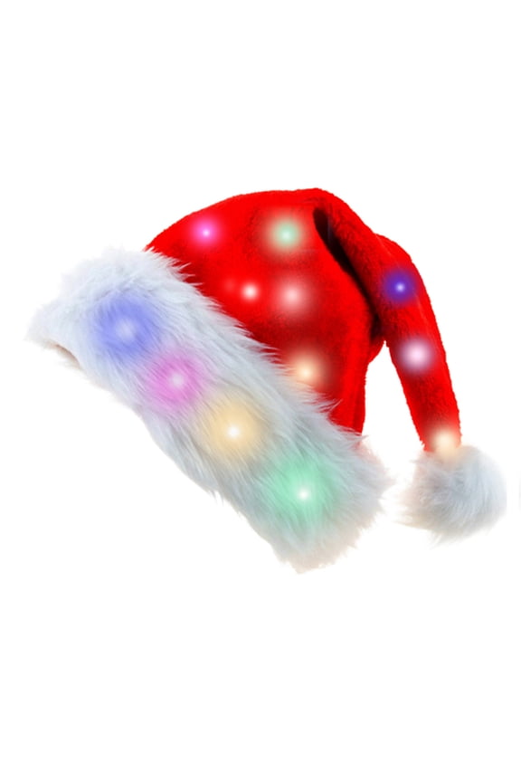 Santa Hat Adult Kids Led Christmas Hat with Lights for Women and Men - Extra Thicken Classic Plush Faux Fur for Christmas New Year Festive Holiday Party Supplies