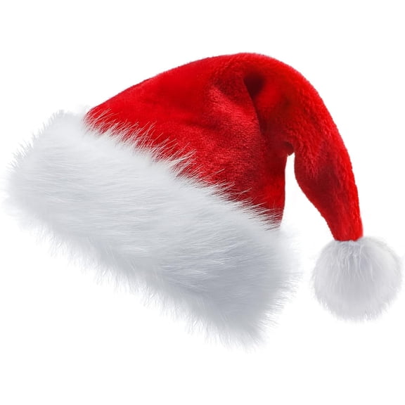 Santa Hat - Adult Long Furry Christmas Hats for Women and Men - Perfect for Christmas Day Party Decorations