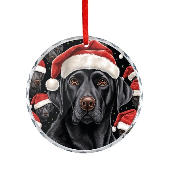 Santa Hat Black Labrador Crystal Glass Christmas Ornament Pet Dog Lover Gift Round Ornament Xmas Tree Decor for Kids Mom Dad Friends Loves