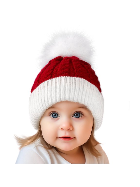 Santa Hat Christmas Hat for Baby First Christmas, Soft Warm Knitted Beanie Winter Hat, Long Red Santa Hat for Holiday Party Family Photo New Year
