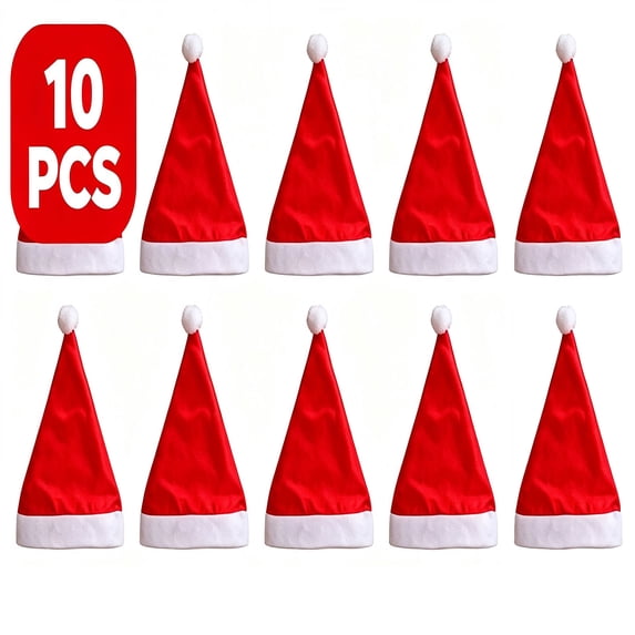 Santa Hat - Christmas Hats Adults - Unisex Adult Santa Hats Suitable | Soft Brim - Fits Most Head Sizes - Vibrant Red with White Trim - Christmas New Year Holiday Party Supplies, 10pcs