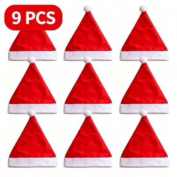 Santa Hat - Christmas Hats Adults - Unisex Adult Santa Hats Suitable | Soft Brim - Fits Most Head Sizes - Vibrant Red with White Trim - Christmas New Year Holiday Party Supplies, 9pcs