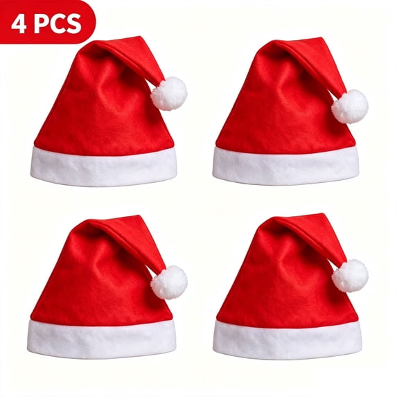 Santa Hat - Christmas Hats Adults - Unisex Adult Santa Hats Suitable | Soft Brim - Fits Most Head Sizes - Vibrant Red with White Trim - Christmas New Year Holiday Party Supplies, 4pcs