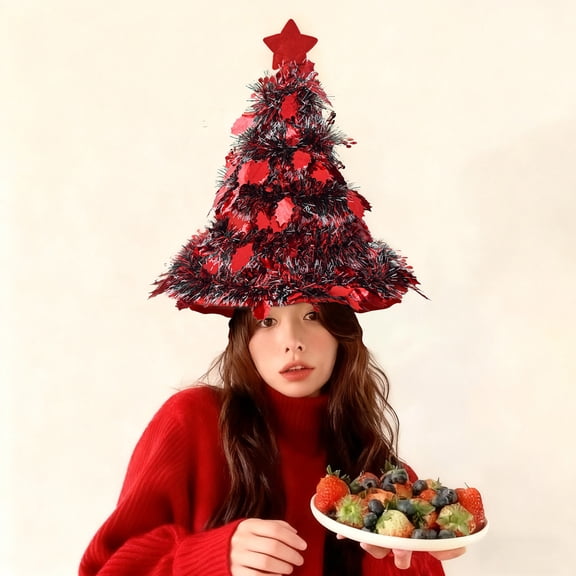 Santa Hat Christmas Tree Topper, 14.96 x 13.38 in Red Plastic Holiday Decoration for Trees, Mantels and Party Displays