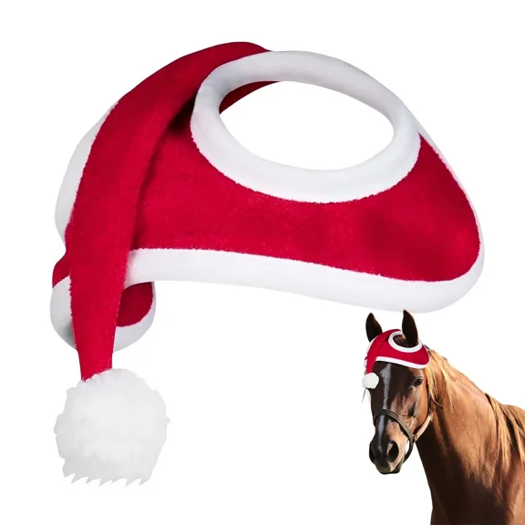 Santa Hat For Horse, Christmas Horse Cap With Fleece Trim Costume Holiday Decor