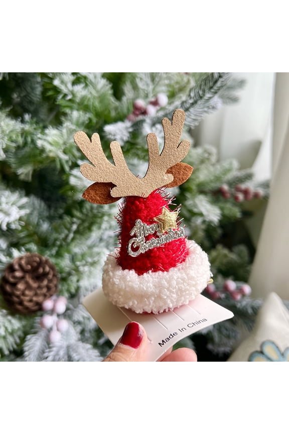 Santa Hat Hairpin Mini Christmas Hat Hair Clips Glitter Elk Hair Snap Clips Xmas Barrette Headdress