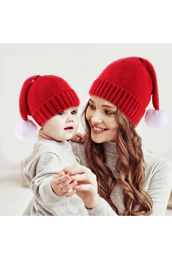 Santa Hat Knitted Christmas Hats Elk Horn Winter Crochet Xmas Hat for Kids Adults