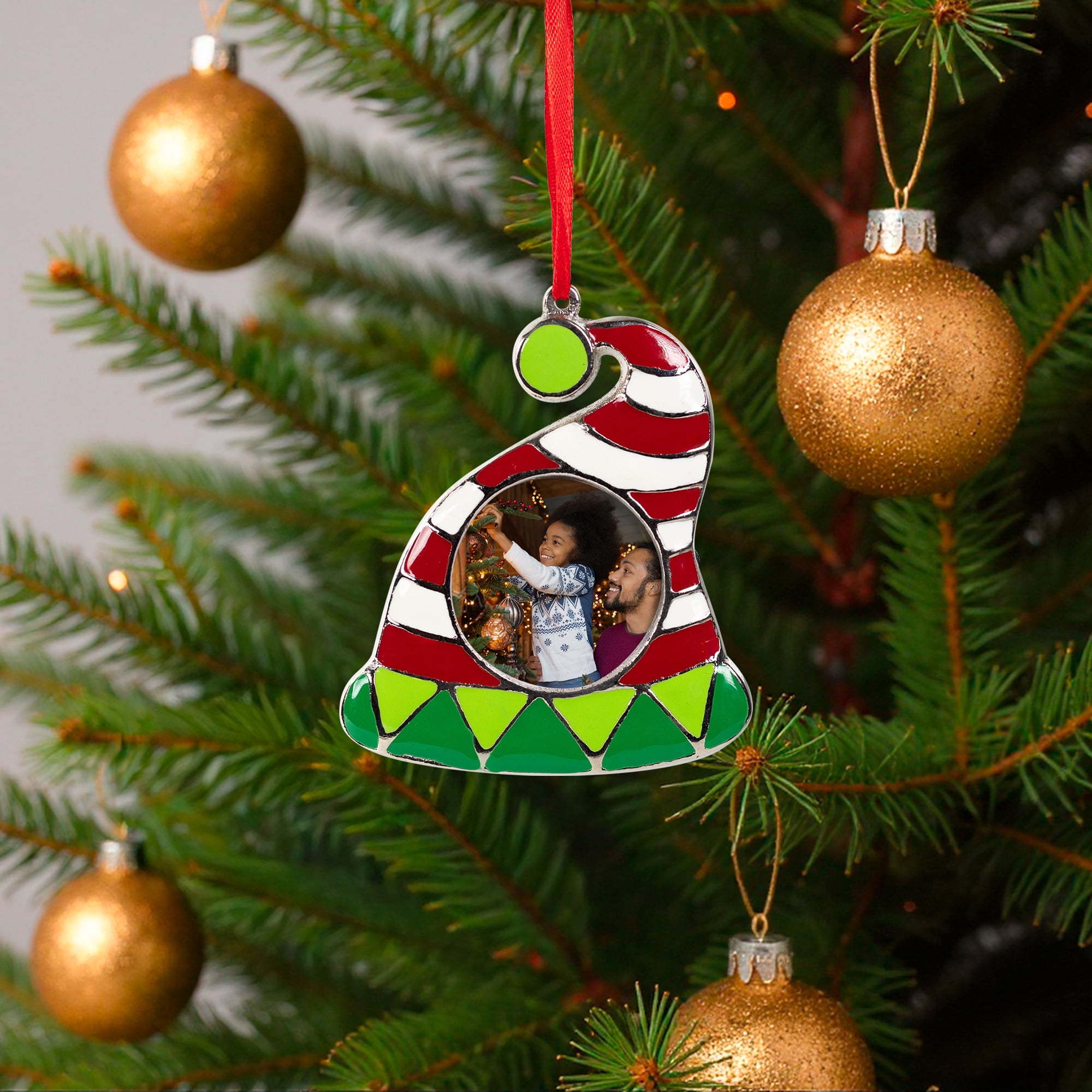 Santa Hat Photo Frame Christmas Ornament - 3.5"