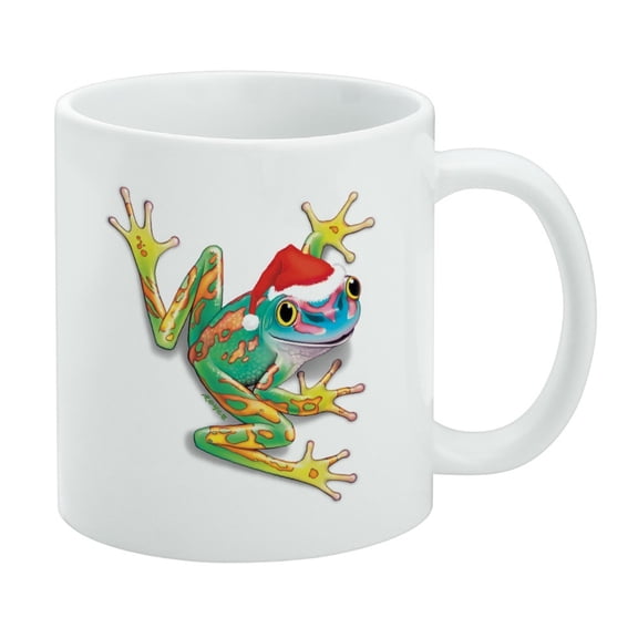 Santa Hat Rainforest Christmas Tree Frog White Mug