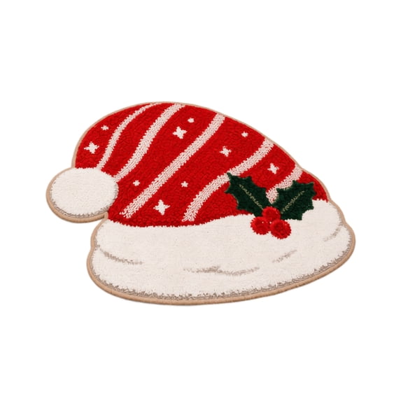 Santa Hat Rug, Christmas Coffee Table Mat, Soft Plush Floor Carpet, Non-Slip Holiday Home Decor for Living Room Entryway Sofa Side, Cute Xmas Decoration Gift