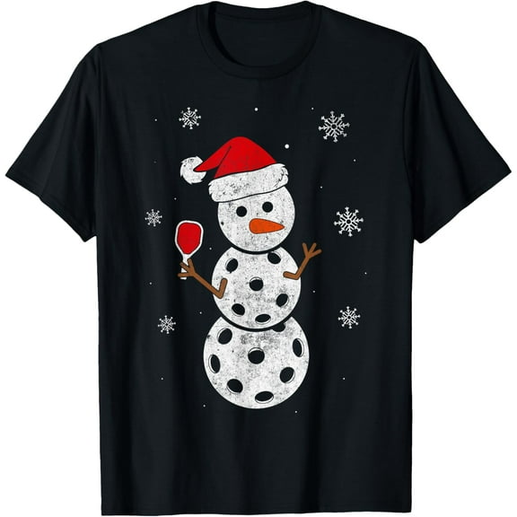 Santa Hat Snowman Gifts For Xmas Funny Pickleball Christmas T-Shirt