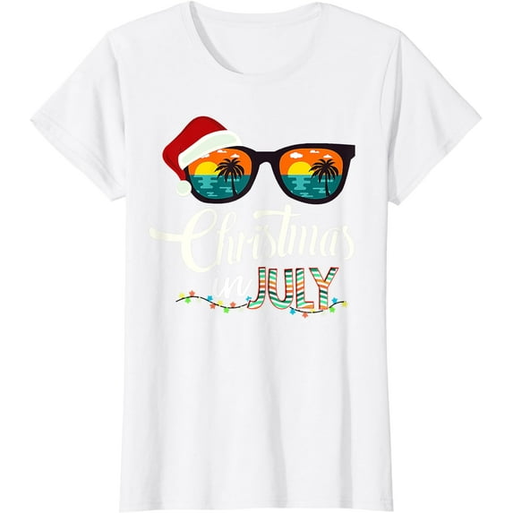 Santa Hat Sunglasses Summer Christmas In July T-Shirt
