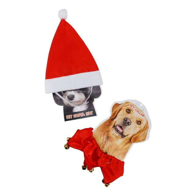 Santa Hat and Jester Dog Collar with Bells Christmas Costume for Dogs