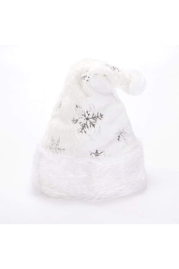 Santa Hat for Adults Plush Holiday Gifts Snowflakes Sequin Christmas Hat for New Year Festive Party Supplies Silver