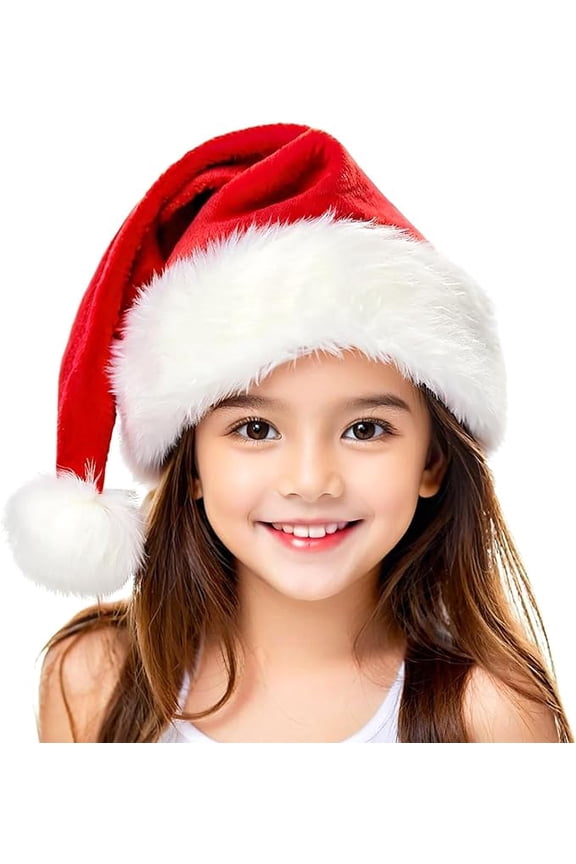 Santa Hat for Baby Red Velvet Fluffy Christmas Hat with Plush Brim and Comfort Liner for Baby Boys Girls Gift New Year Party Supplies