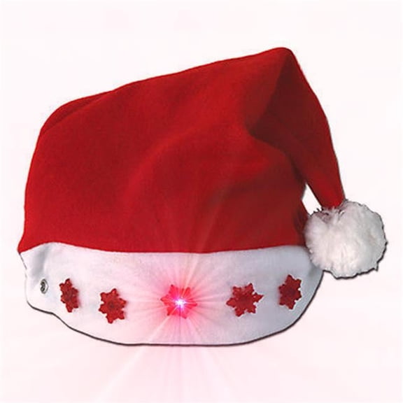 Santa Hat with Snowflakes - Red/White - 17 in - Flashing Lights