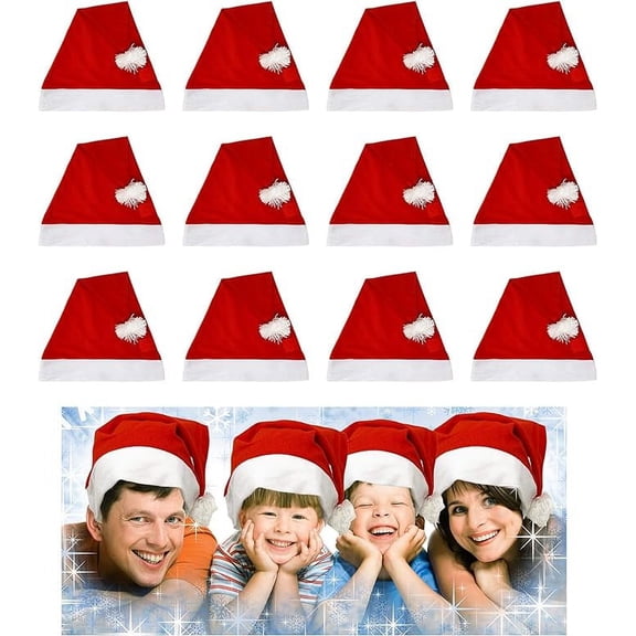 Santa Hats For Kids (12 Pack Bulk) Affordable Red White Santa Hats For Christmas Crafts