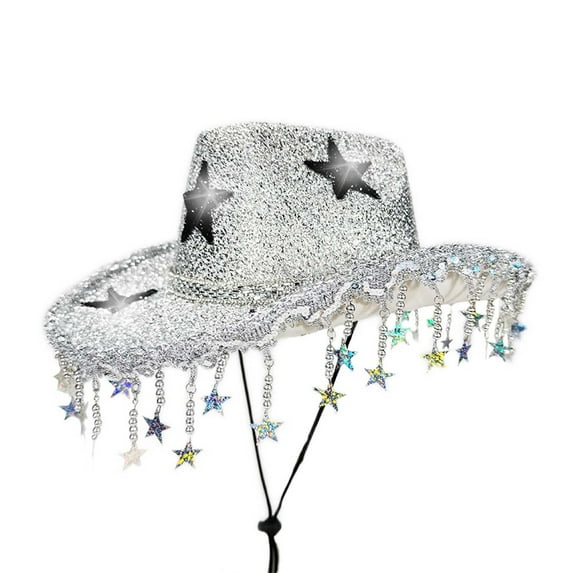 Santa Hats Western Cowb`oy Hat With Shiny Rhinestone And Fringe For Disco Party Country Music Festival Stage Performance Small Santa Hats