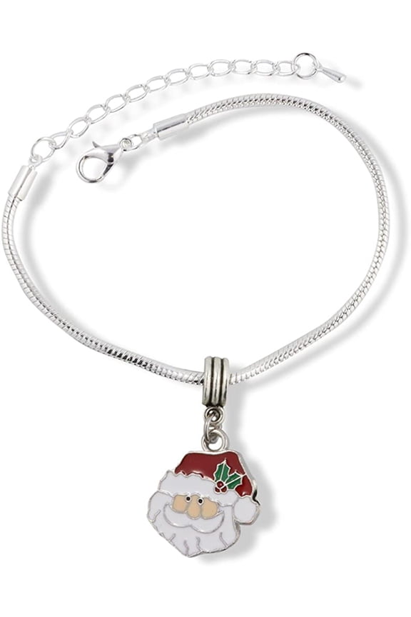 Santa Head Bust with Red and White Hat Snake Chain Charm Bracelet