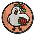 thumbnail image 1 of Santa Helper Elf Christmas Chicken with Present Applique Multi-Color Embroidered Hook & Loop Patch - 3 Inch Medium, 1 of 5