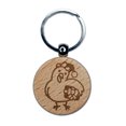 thumbnail image 1 of Santa Helper Elf Christmas Chicken with Present Round Keychain Charm Tag - Engraved Wood, 1 of 6