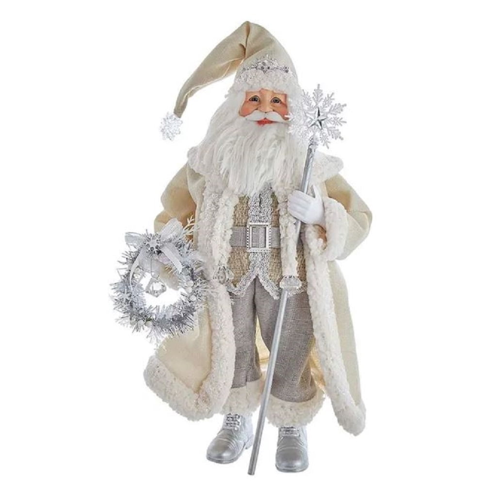 Silver Santa Santa Holding Silver Tinsel Wreath and Scepter Table Piece Figurine 18 ...