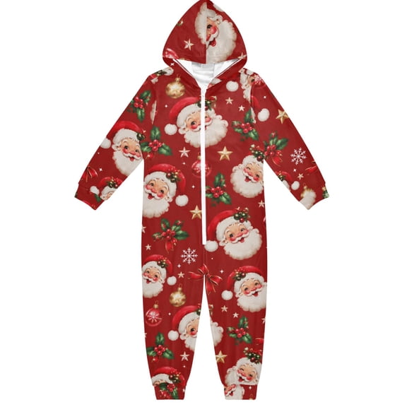 Santa Holly Fruit Boys & Girls Hooded One-Piece Pajamas Warm Crystal velvet Hooded Long Sleeve Loungewear Jumpsuit Unisex