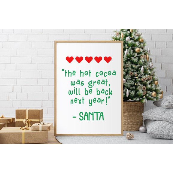 Santa Hot Cocoa Quote Wall Art Poster With 5 Red Hearts Or Decor For Kitchen Living Room Design1 Poster, Unframed Size 12x18